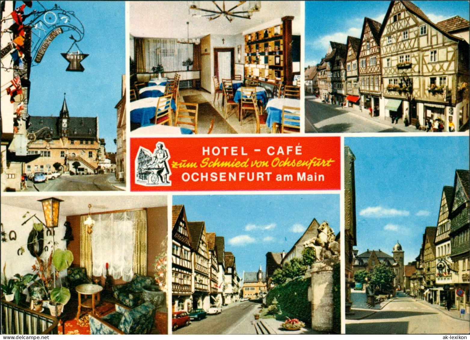 Ochsenfurt Café Hotel Zum Schmied Hauptstrasse Mehrbild-AK 1975 - Ochsenfurt