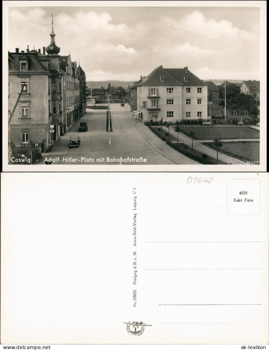 Ansichtskarte Coswig (Sachsen) Bahnhofstraße, Oldtimer 1938 - Coswig