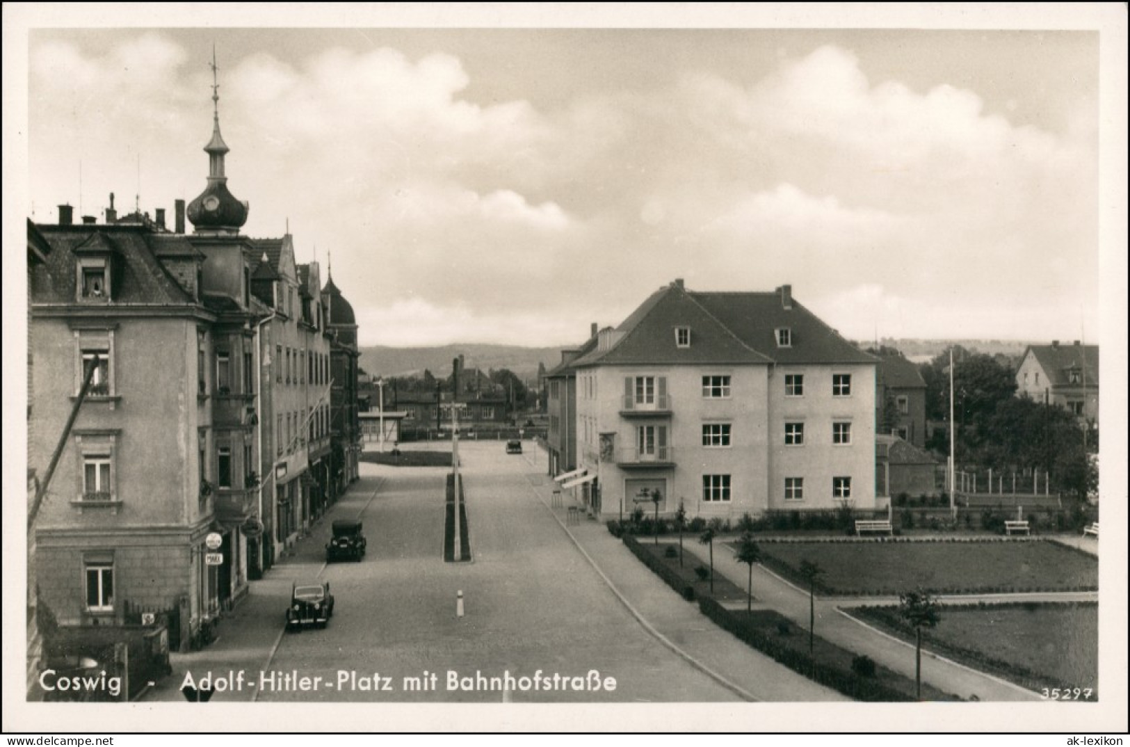 Ansichtskarte Coswig (Sachsen) Bahnhofstraße, Oldtimer 1938 - Coswig