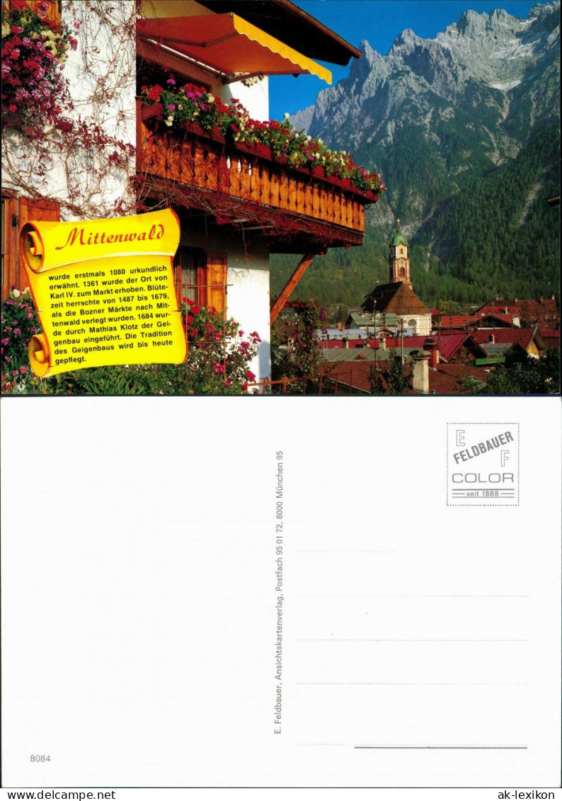 Ansichtskarte Mittenwald Teilansicht Mit Chronik Text Chronikkarte 1990 - Mittenwald