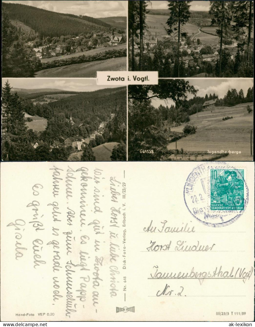 Ansichtskarte Zwota Stadtteilansichten DDR Mehrbild-AK 4 Ansichten Fotos 1959 - Other & Unclassified