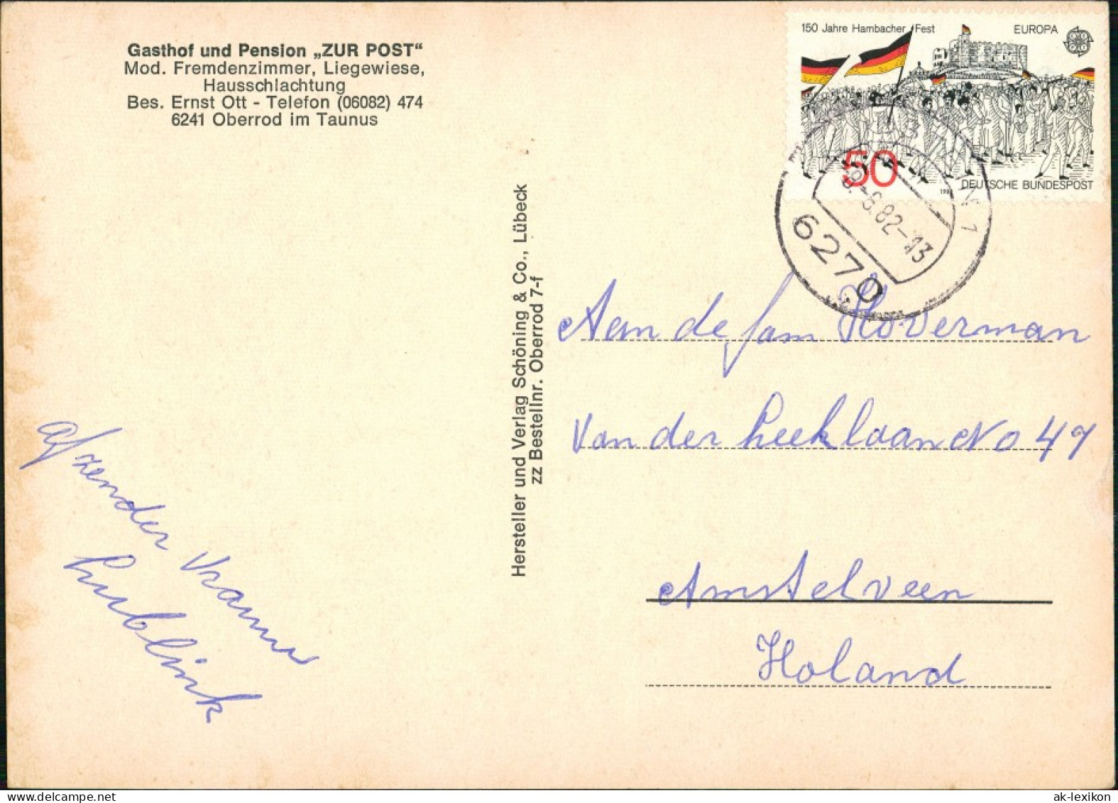 Ansichtskarte Oberrod Gasthof Pension ZUR POST Oberrod Im Taunus 1982 - Other & Unclassified