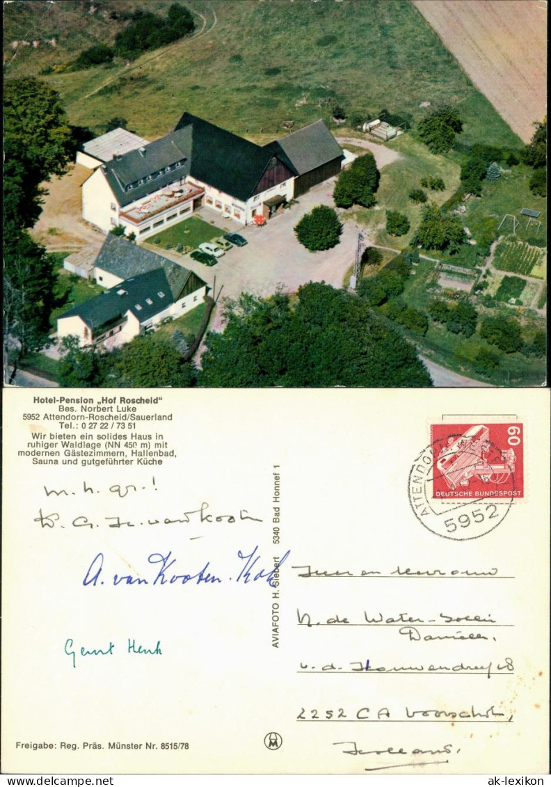 Attendorn Hotel-Pension Hof Roscheid Inh. Luke Ortsteil Roscheid Luftbild 1978 - Attendorn