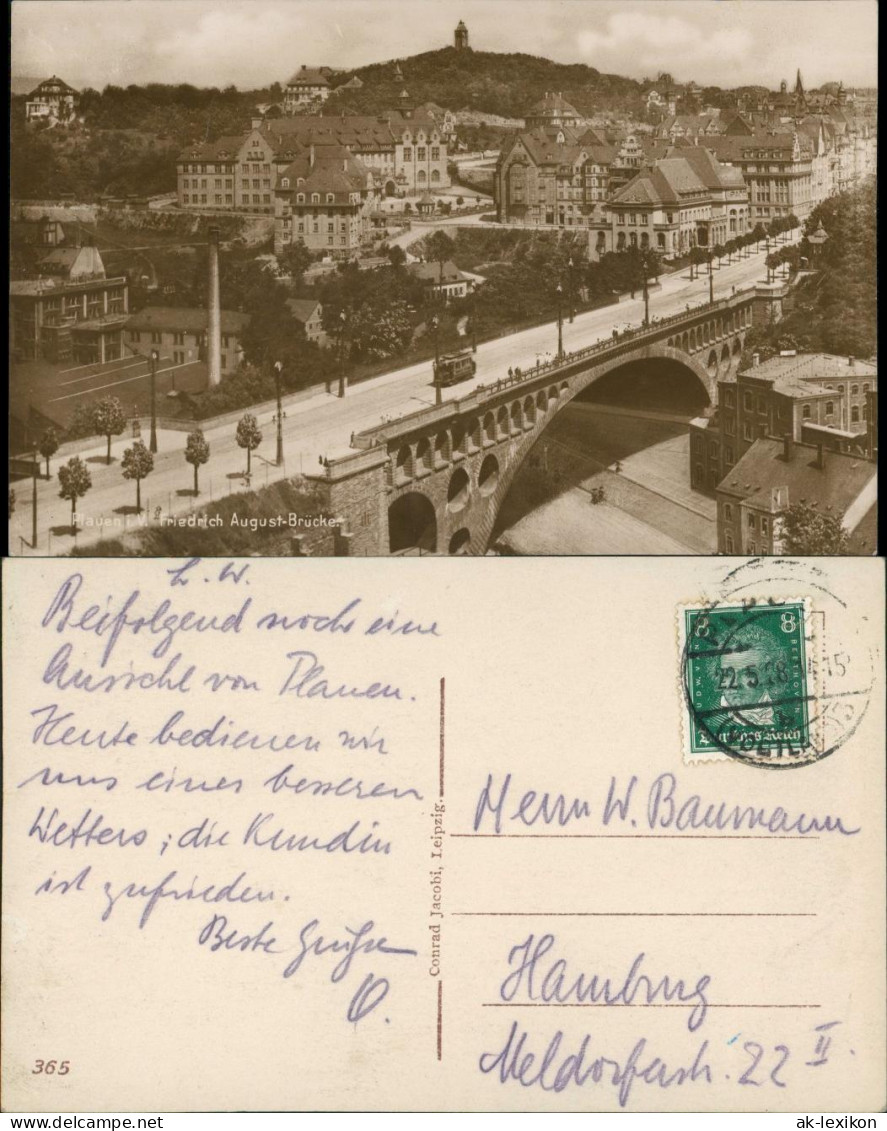 Ansichtskarte Plauen (Vogtland) Friedrich Augustbrücke Stadt Panorama 1928 - Plauen