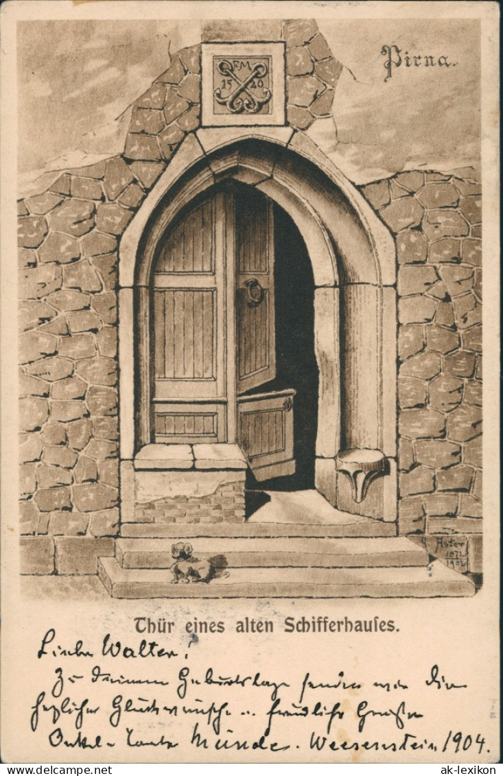 Ansichtskarte Pirna Künstlerkarte Portal Schifferhaus 1904 - Pirna