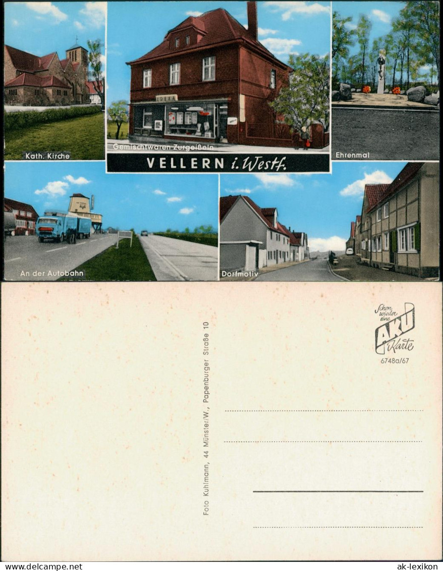 Ansichtskarte Vellern-Beckum MB Autobahn, Kirche, Straße 1967 - Beckum