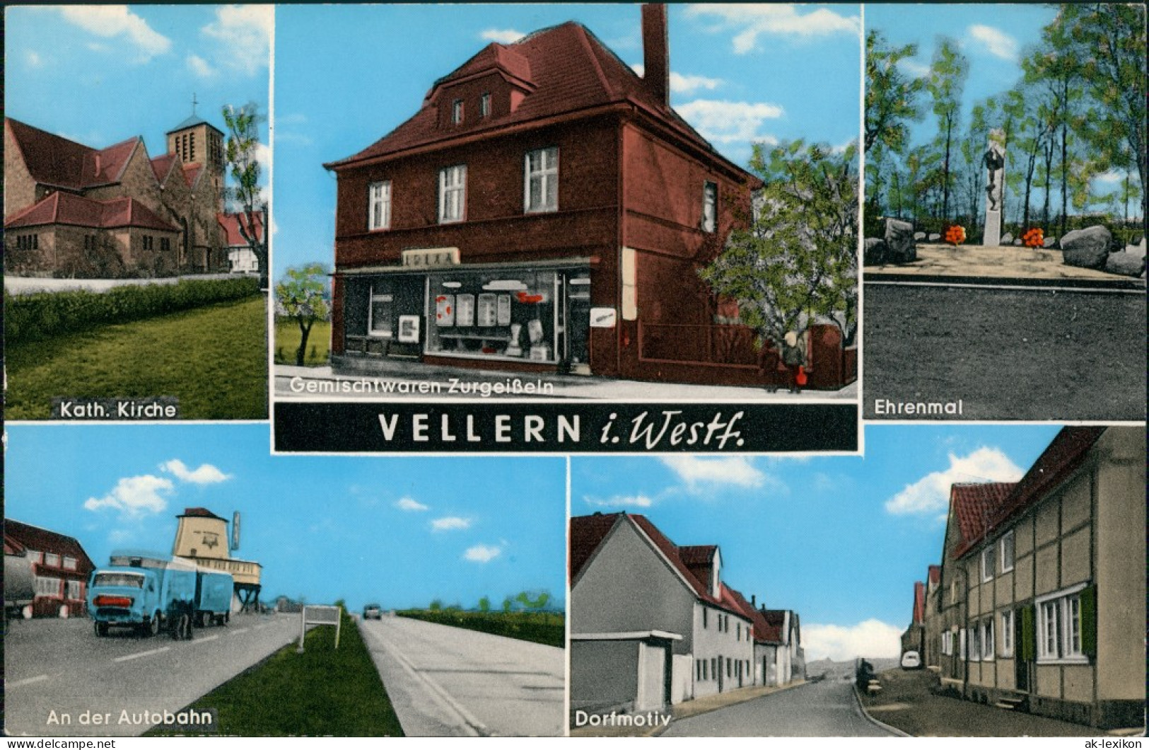 Ansichtskarte Vellern-Beckum MB Autobahn, Kirche, Straße 1967 - Beckum