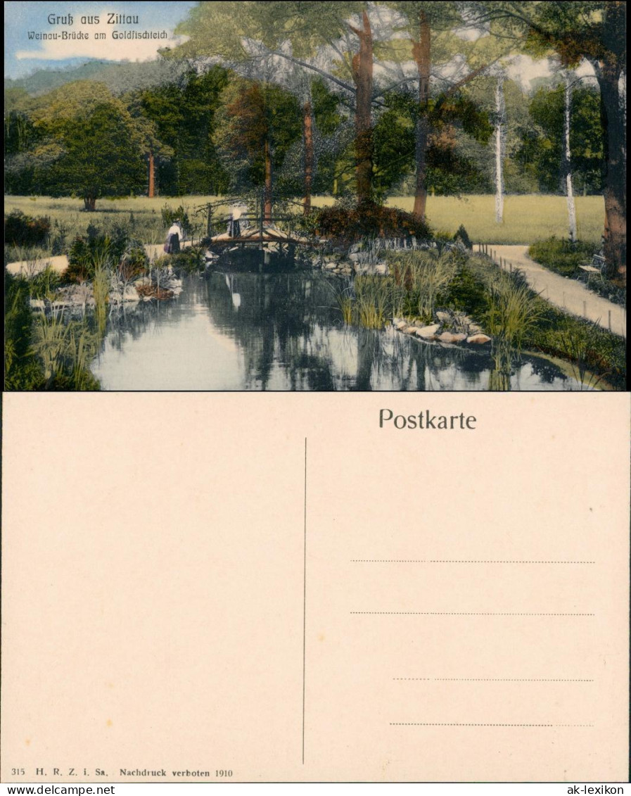 Ansichtskarte Zittau Weinaupark, Brücke Und Goldfischteich 1910 - Zittau