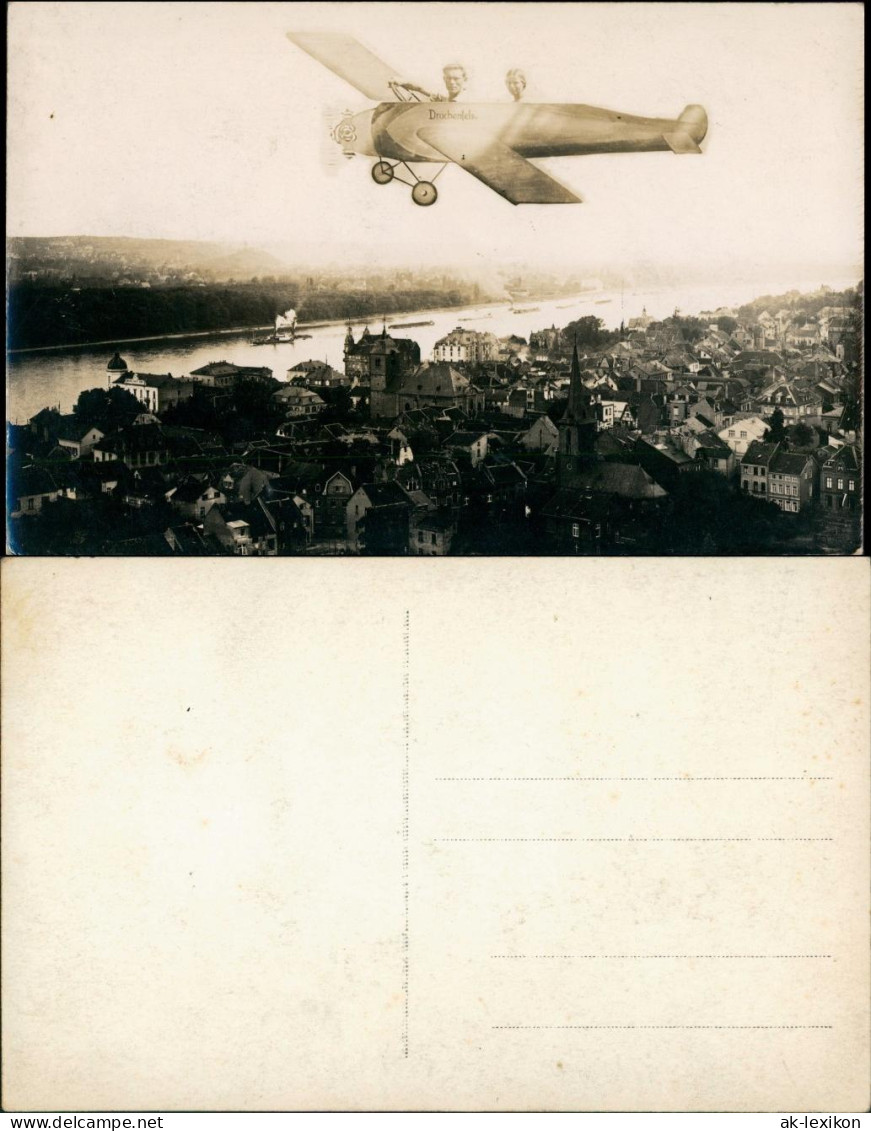 Foto Königswinter Fotomontage Flugzeug - Stadt 1914 Privatfoto - Königswinter