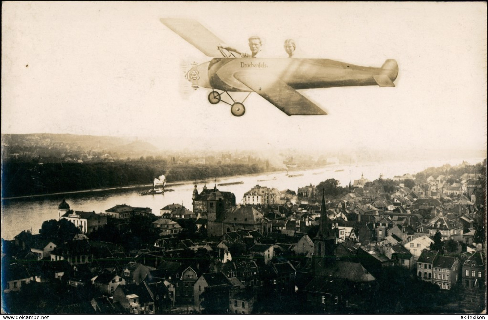 Foto Königswinter Fotomontage Flugzeug - Stadt 1914 Privatfoto - Koenigswinter