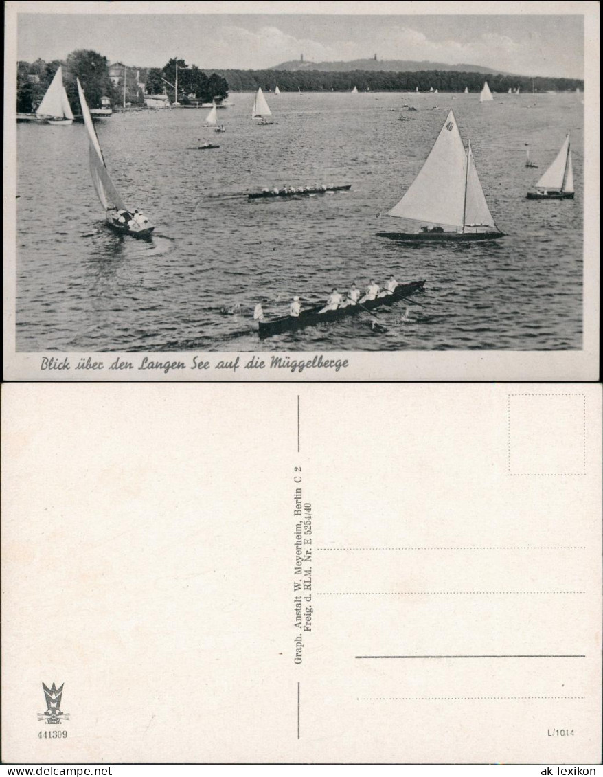 Ansichtskarte Köpenick-Berlin Langer See Segelboote Ruderer 1935 - Koepenick