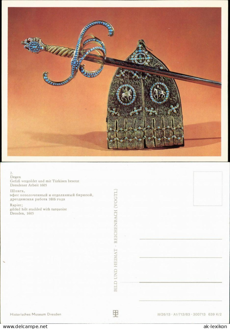 Postkarte Historisichen Museum Dresden: Degen Gefäß Vergoldet Türkisen 1983 - Non Classés