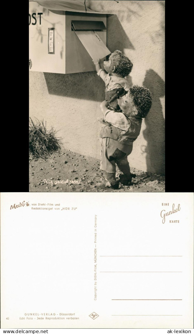 Mecki Vater & Kind Am Briefkasten "Wir Gratulieren" (Diehl-Film) 1960 - Mecki