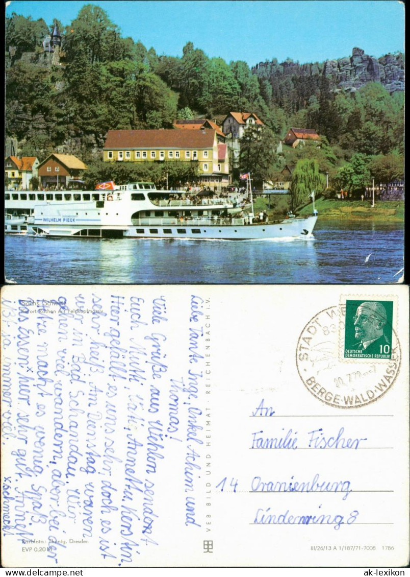 Ansichtskarte Rathen Feldkopfmassiv Mit Fähre Wilhelm-Pieck 1972 - Rathen