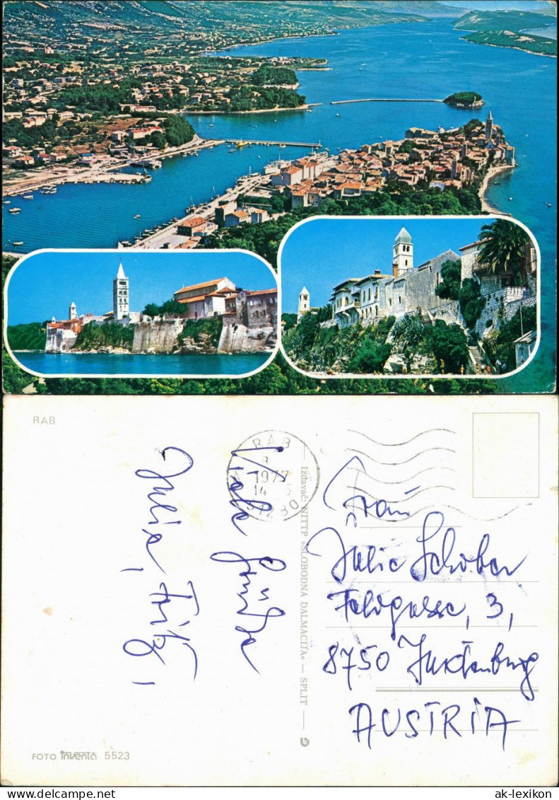 Postcard Rab Arbe Luftbild Aerial View Gesamtansicht 1977 - Croatie