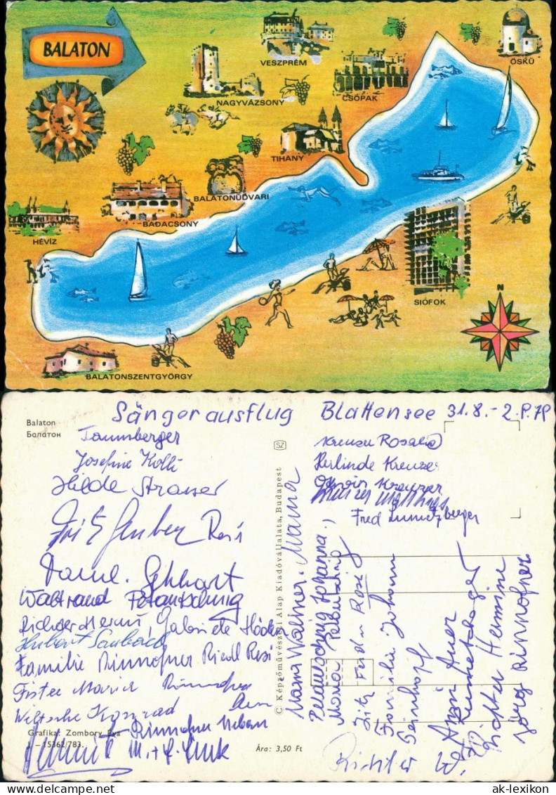 Postcard Balatonfüred Balaton - Landkarten AK 1978 - Hungría