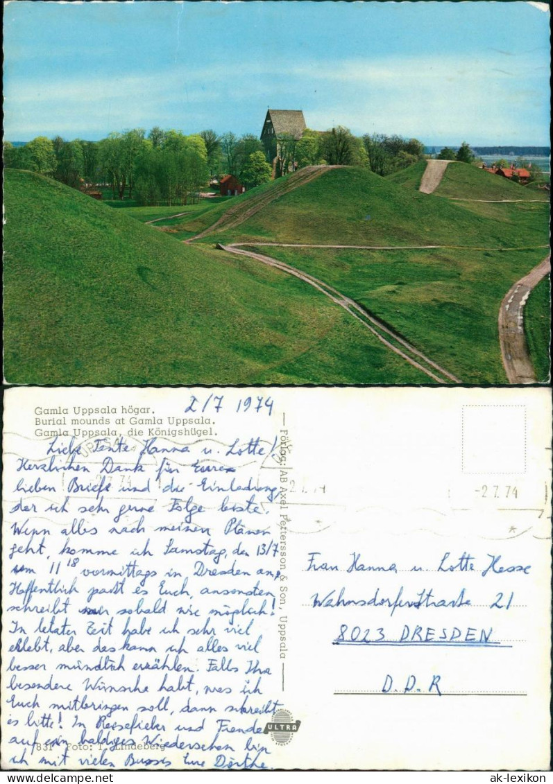 Uppsala Gamla Uppsala Högar, Burial Mounds, Sweden Postcard 1974 - Suède