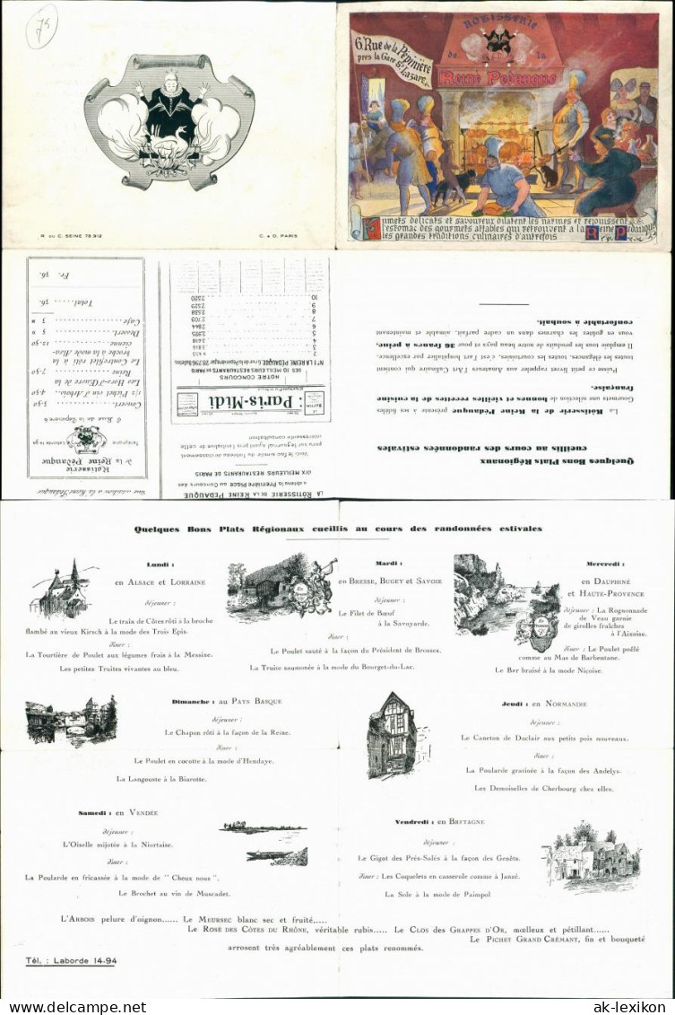 Paris Rotisserie REINE PEDAUQUE Reklame & Info Klappkarte 1950 - Autres & Non Classés