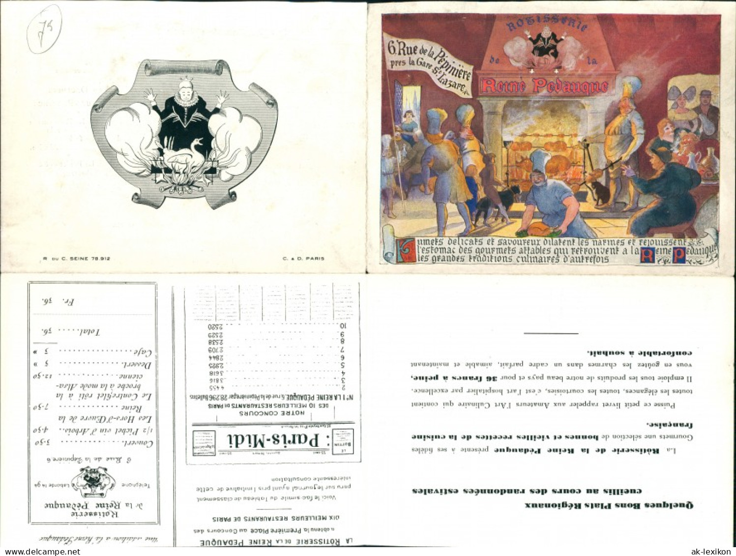 Paris Rotisserie REINE PEDAUQUE Reklame & Info Klappkarte 1950 - Autres & Non Classés