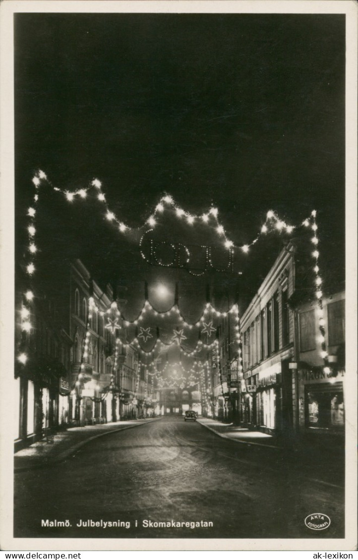 Malmö Julbelysning I Skomakaregatan Strassen Partie Bei Nacht 1950 - Schweden