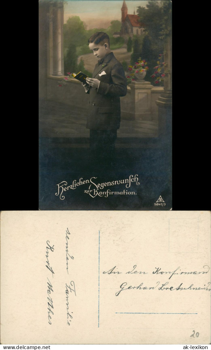 Ansichtskarte  Glückwunsch, Konfirmation, Junge, Kirche 1920 - Andere & Zonder Classificatie