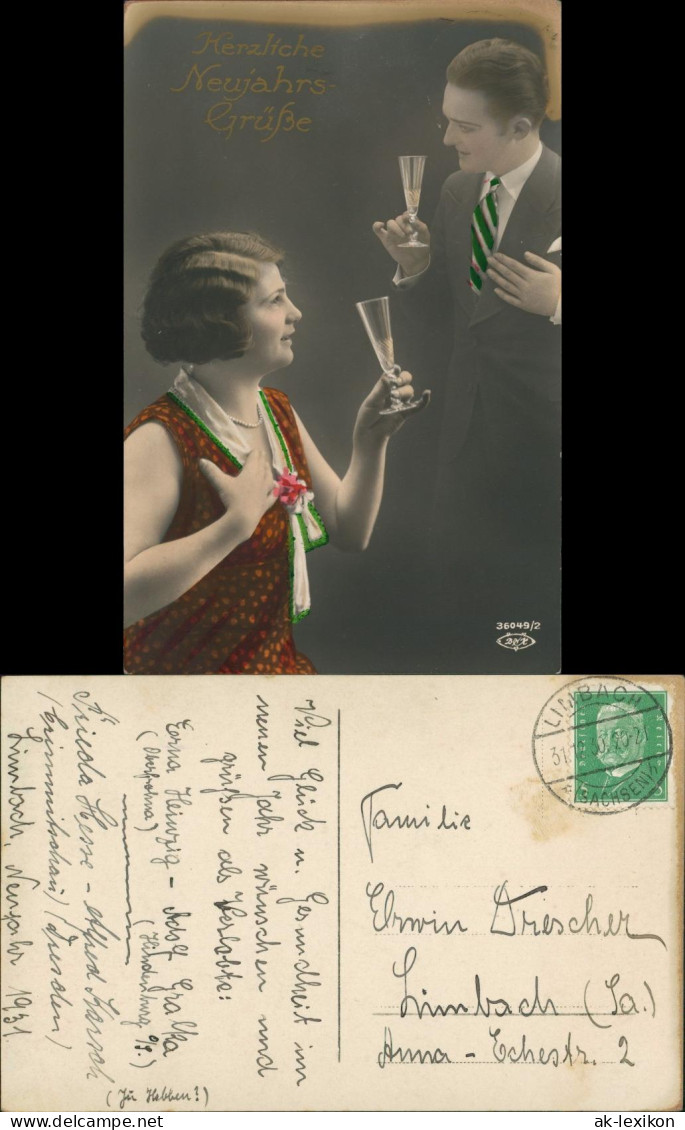 Ansichtskarte  Glückwunsch, Neujahr, Sylvester, Paar 1930 - Año Nuevo