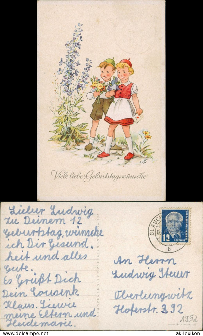 Ansichtskarte  Glückwunsch, Grußkarten, Geburtstag, Paar, Kinder 1952 - Birthday