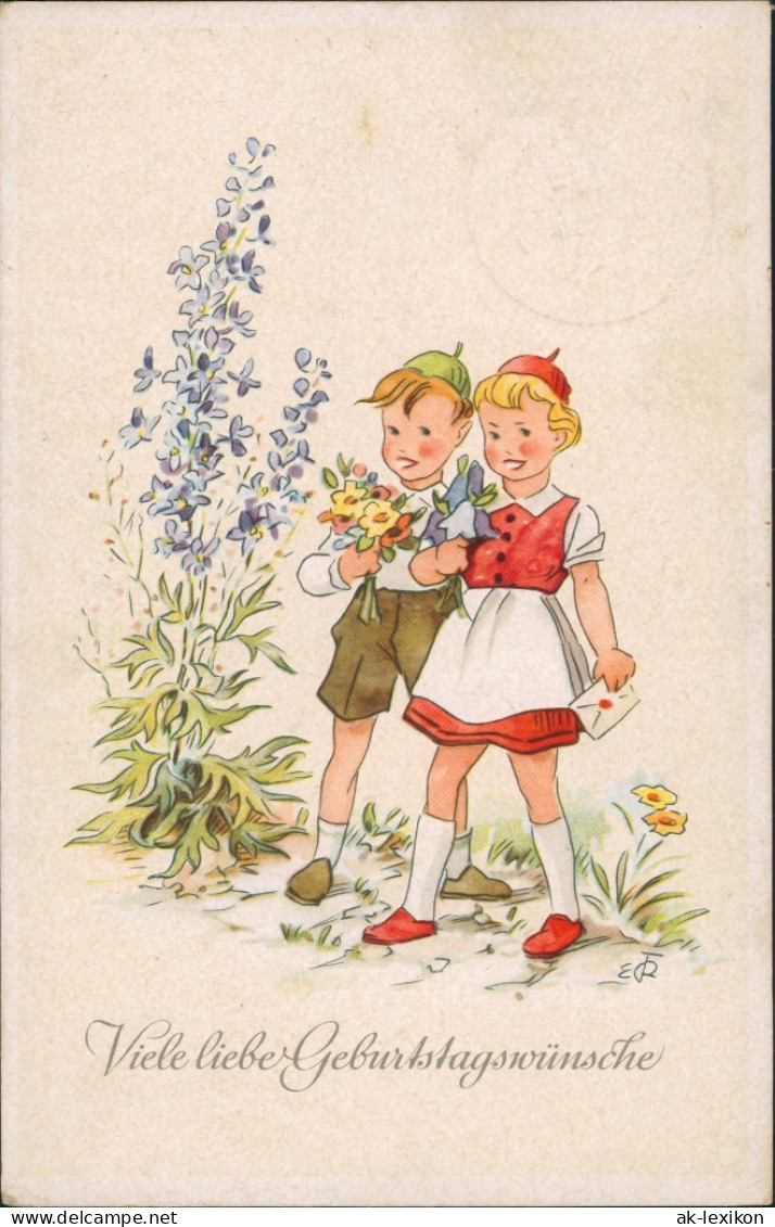Ansichtskarte  Glückwunsch, Grußkarten, Geburtstag, Paar, Kinder 1952 - Anniversaire