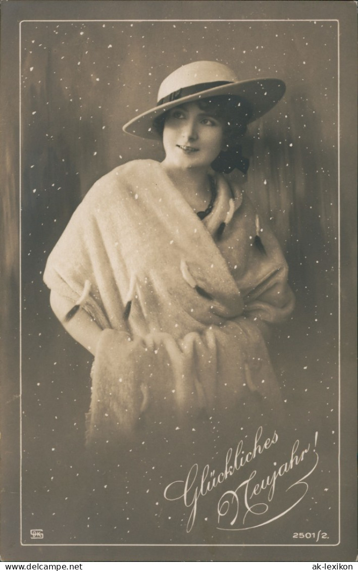 Ansichtskarte  Glückwunsch, Neujahr, Sylvester, Frau Mit Hut 1910 - Neujahr