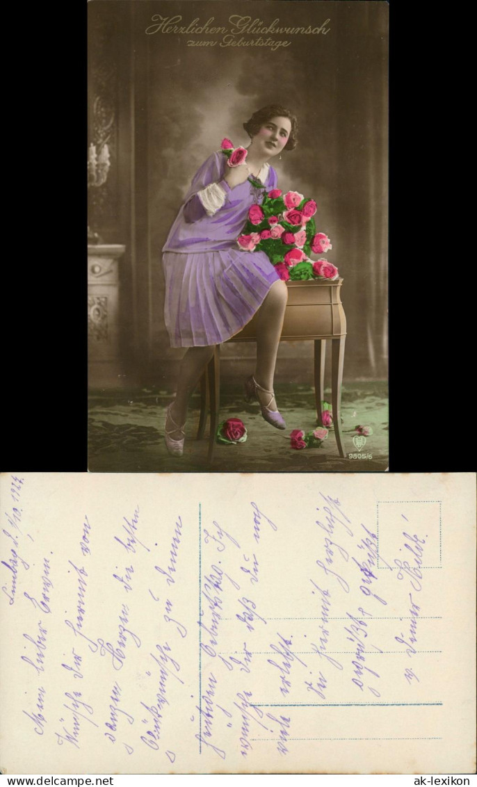 Ansichtskarte  Glückwunsch, Grußkarten, Geburtstag, Frau, Viola Kleid 1927 - Anniversaire
