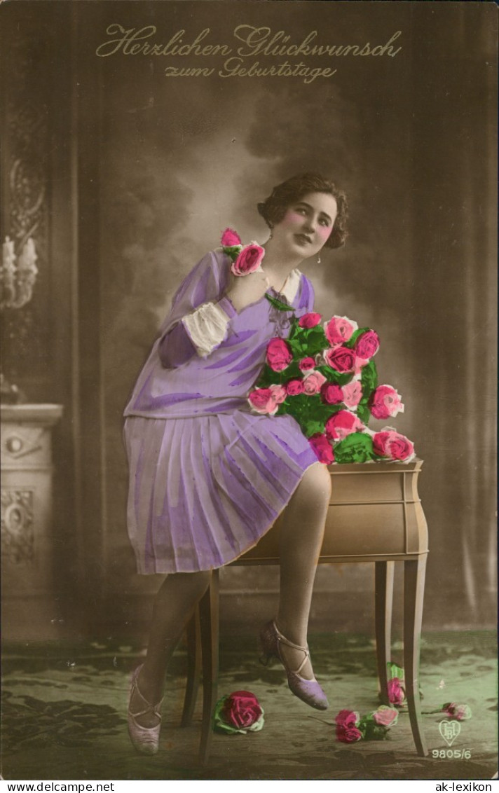 Ansichtskarte  Glückwunsch, Grußkarten, Geburtstag, Frau, Viola Kleid 1927 - Birthday