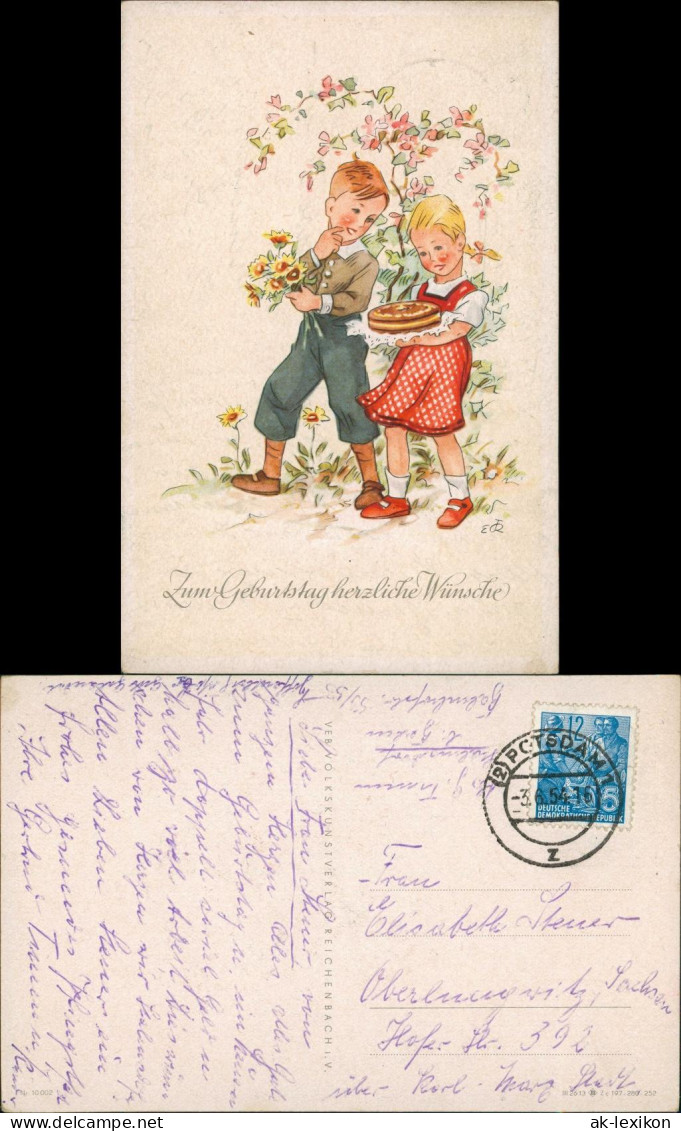 Ansichtskarte  Glückwunsch, Grußkarten, Geburtstag, Junge, Mädchen 1954 - Verjaardag
