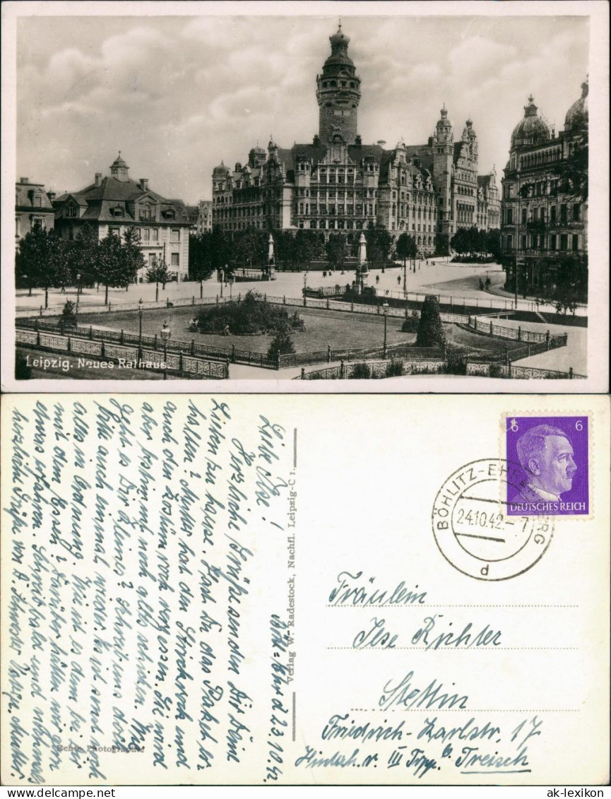 Ansichtskarte Leipzig Neues Rathaus -Straßenpartie 1942 - Leipzig