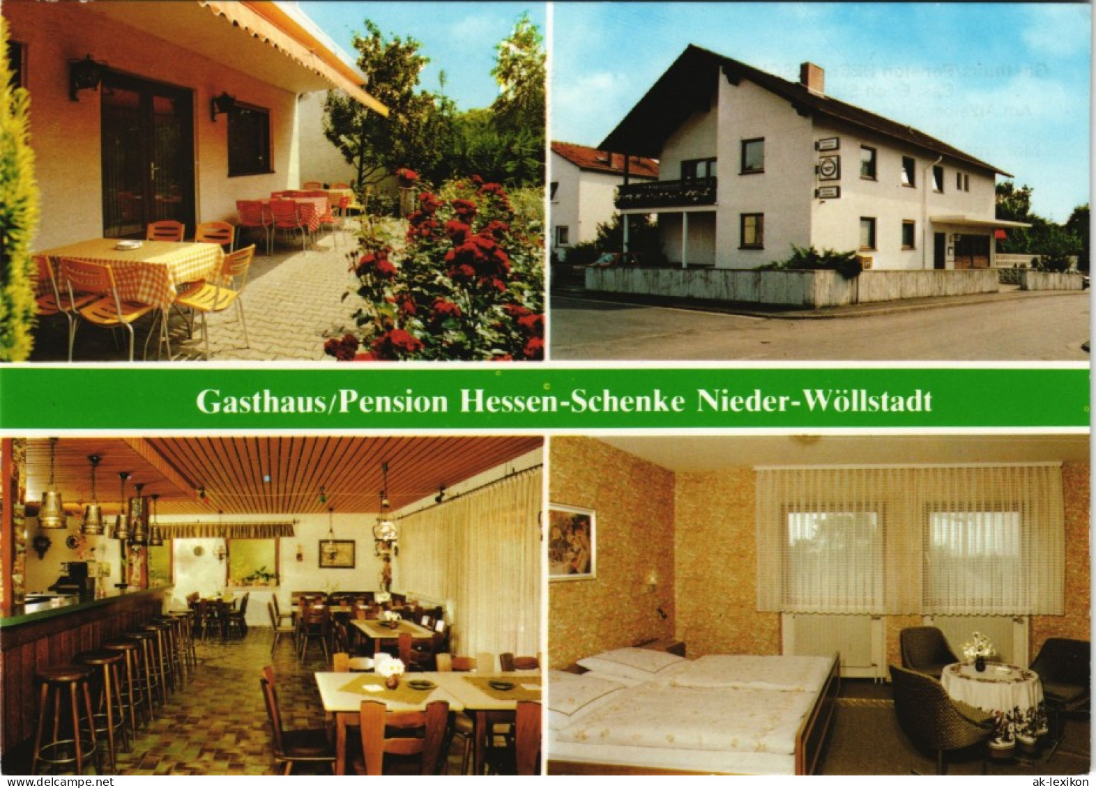 Wöllstadt Gasthaus Pension HESSEN-SCHENKE Mehrbild-AK 4 Fotos 1980 - Other & Unclassified