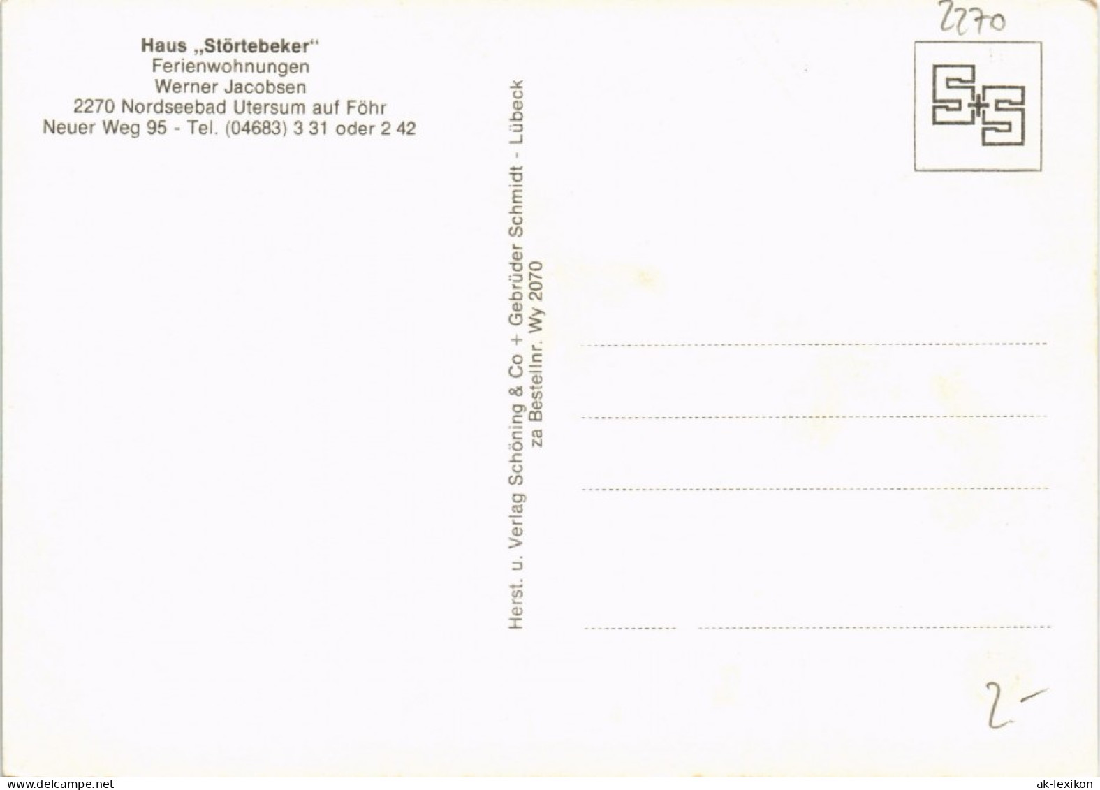 Utersum-Föhr-Amrum Haus Störtebeker Ferienwohnungen Werner Jacobsen 1980 - Autres & Non Classés