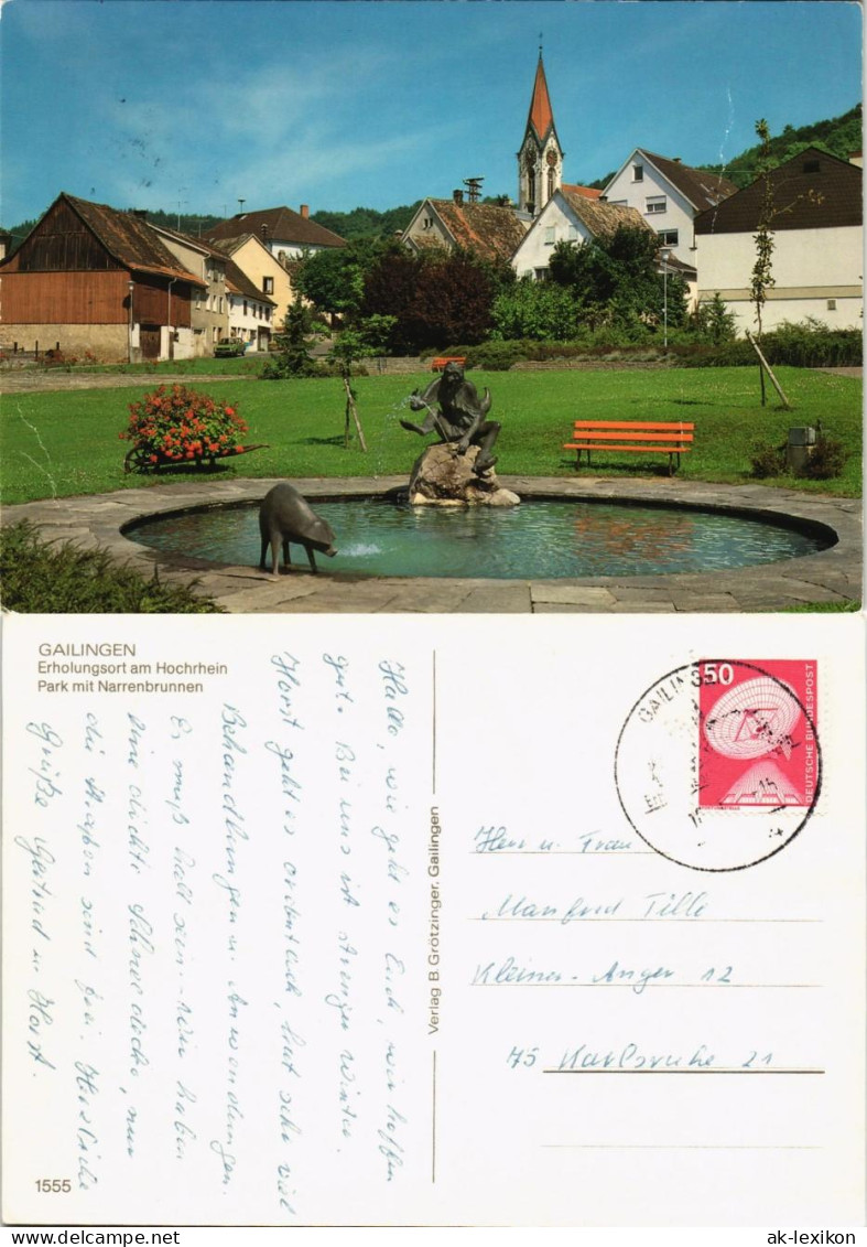 Ansichtskarte Gailingen Am Hochrhein Park Mit Narrenbrunnen Ortsansicht 1980 - Other & Unclassified