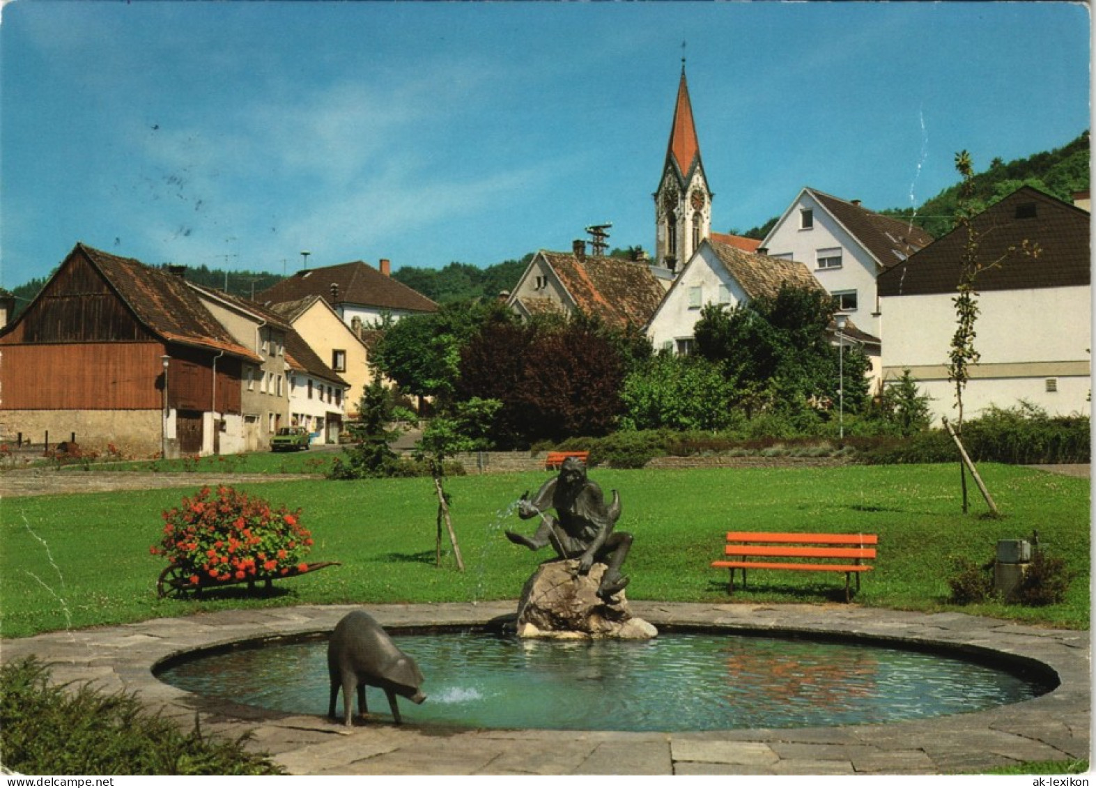 Ansichtskarte Gailingen Am Hochrhein Park Mit Narrenbrunnen Ortsansicht 1980 - Other & Unclassified