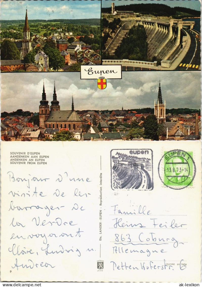Postkaart Eupen Mehrbild-AK Mit 3 Stadtteilansichten 1973 - Autres & Non Classés