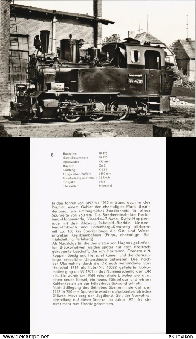 Ansichtskarte  Dampflokomotive Prihnitz Baureihe 99470 1977 - Trains