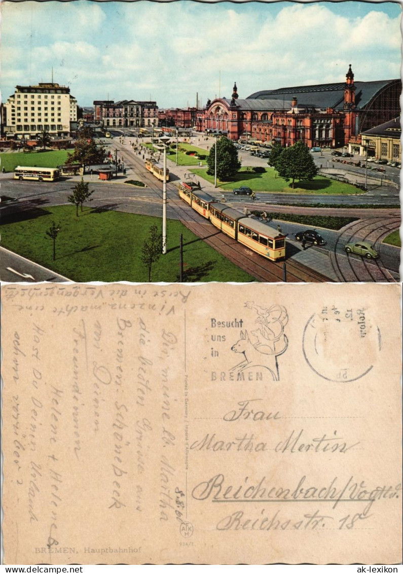 Ansichtskarte Bremen Hauptbahnhof Vorplatz Mit Straßenbahn 1960 - Bremen