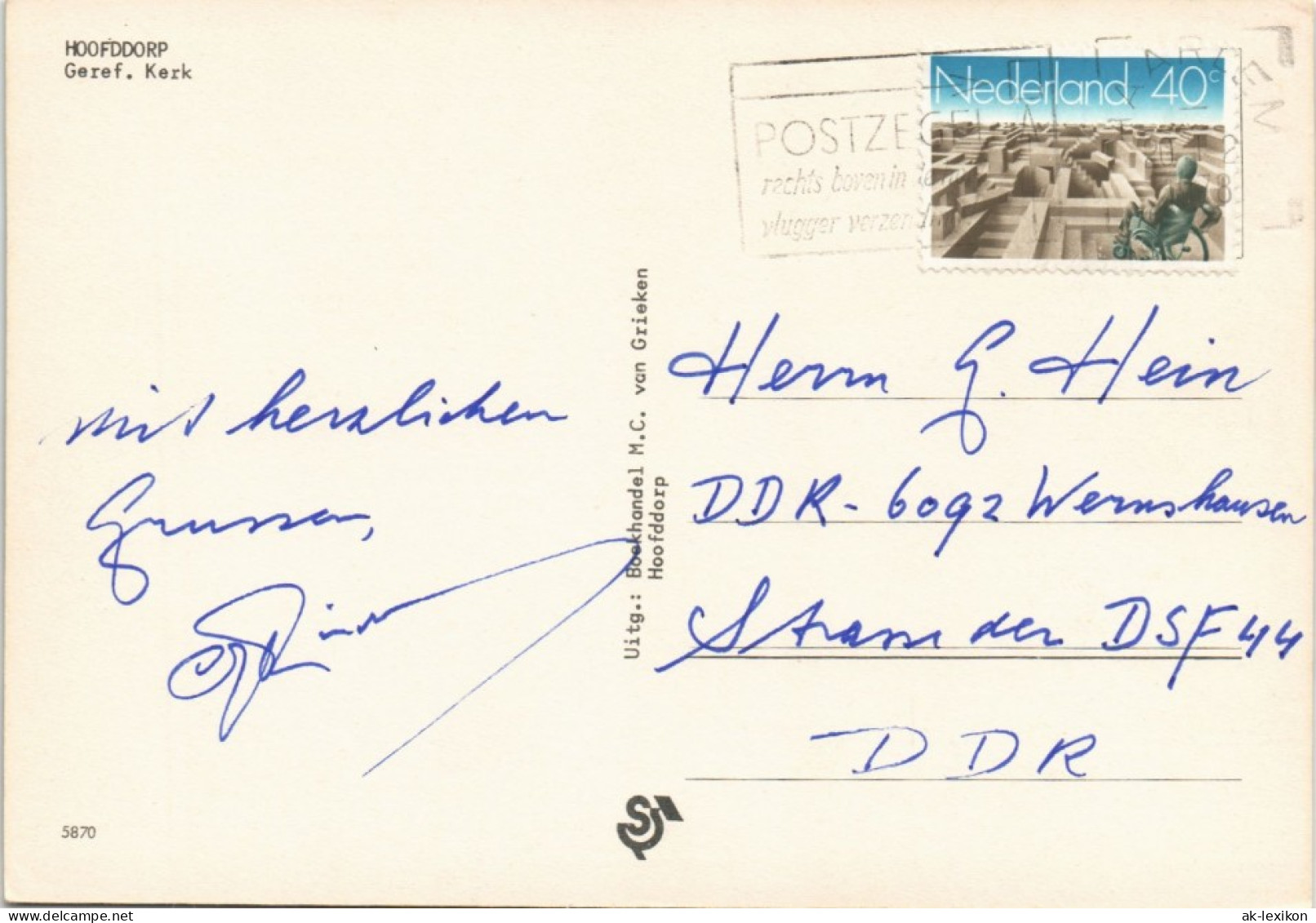 Postkaart Hoofddorp Kerk, Straßen-Kreuzung Mit Auto Verkehr 1975 - Other & Unclassified