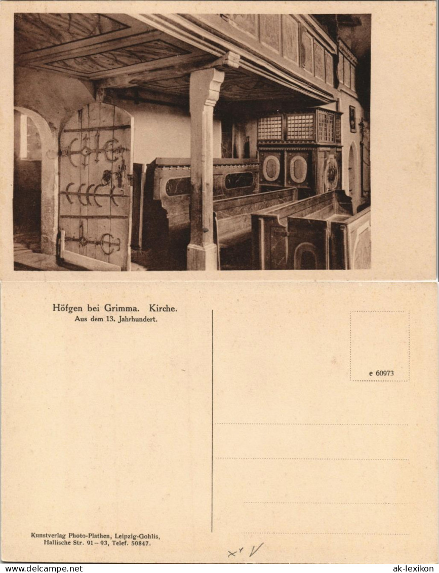 Ansichtskarte Höfgen-Grimma Innenansicht Der Kirche 1928 - Grimma