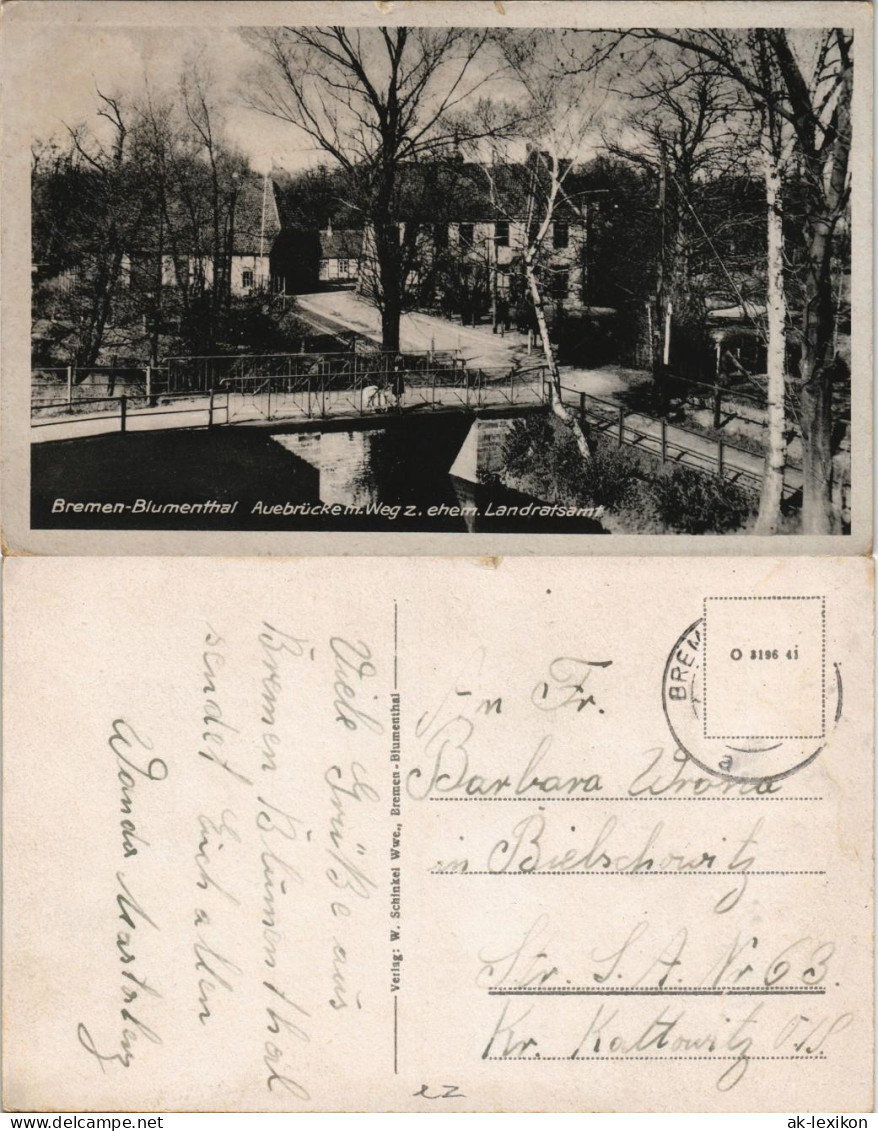 Ansichtskarte Blumenthal -Bremen Straßenpartie Aubrücke Landratsamt 1932 - Bremen