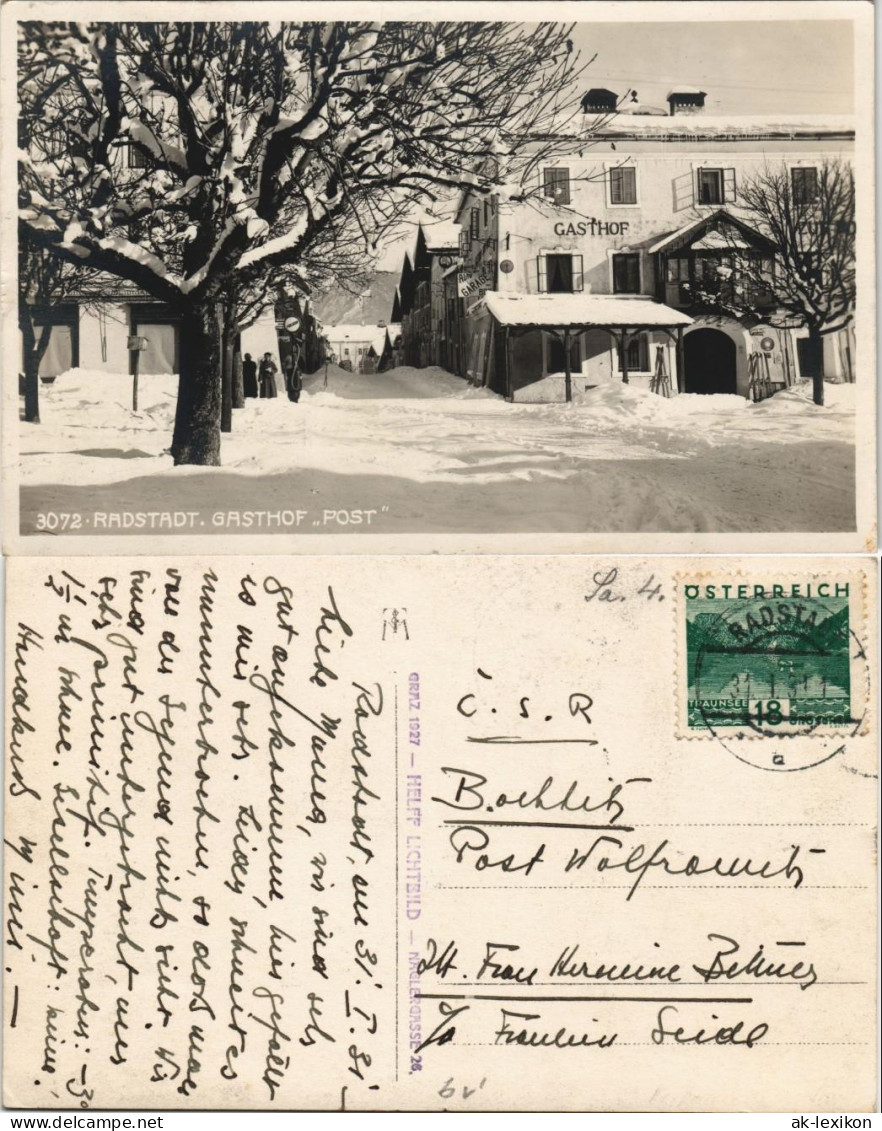 Ansichtskarte Radstadt Straße Im Winter Gasthof "Post" 1927 - Other & Unclassified