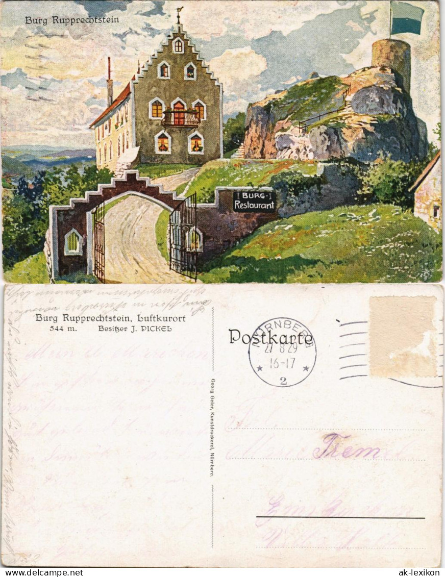 Ansichtskarte Rupprechtstein-Etzelwang Burgrestaurant - Künstlerkarte 1929 - Non Classificati