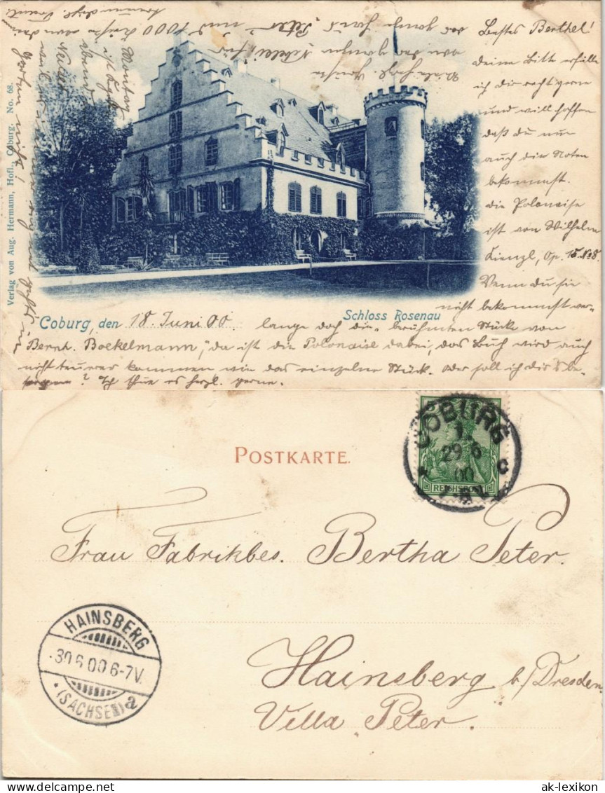 Ansichtskarte Coburg Schloss Rosenau - Blaudruck 1900 - Coburg