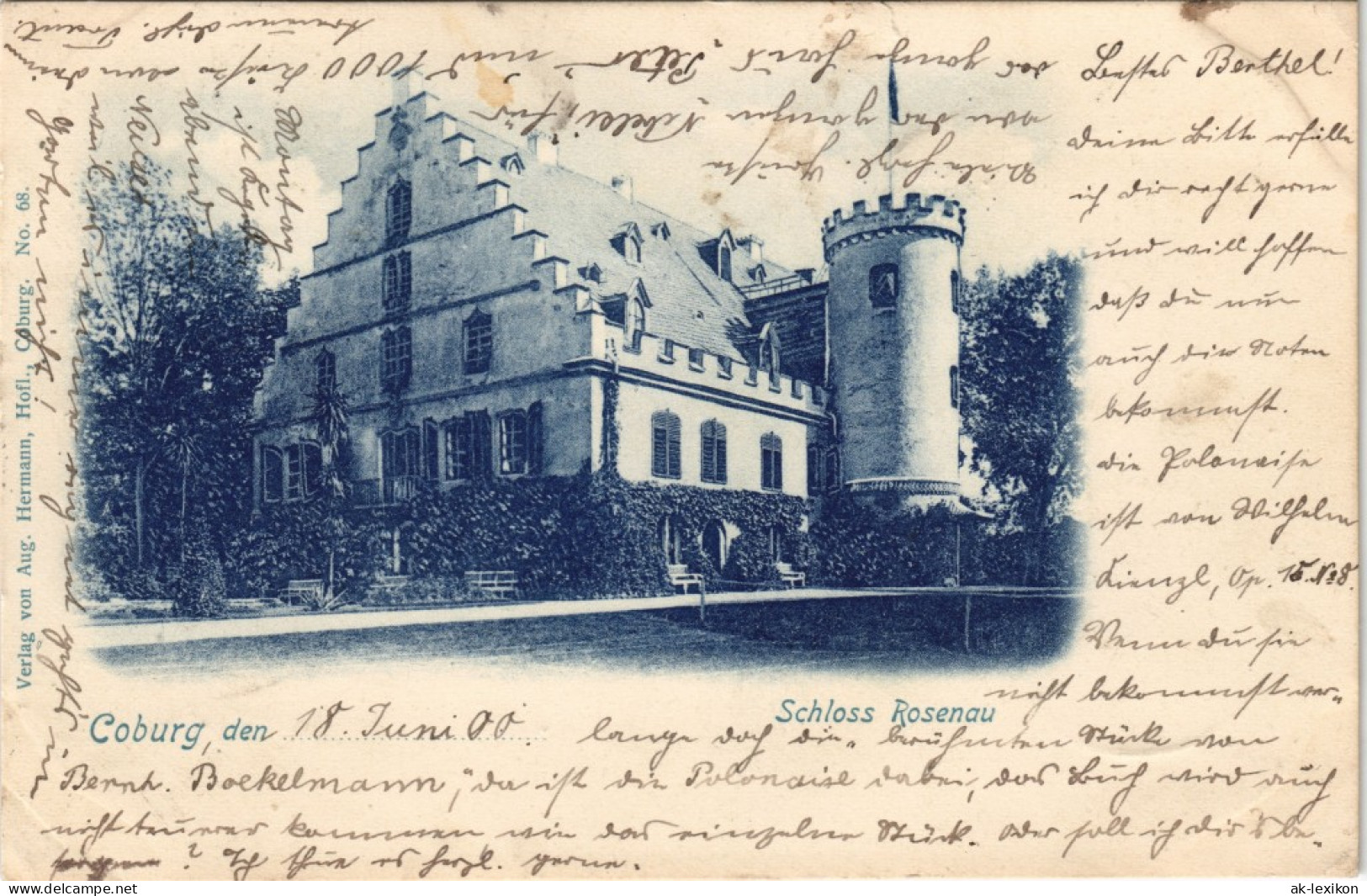 Ansichtskarte Coburg Schloss Rosenau - Blaudruck 1900 - Coburg