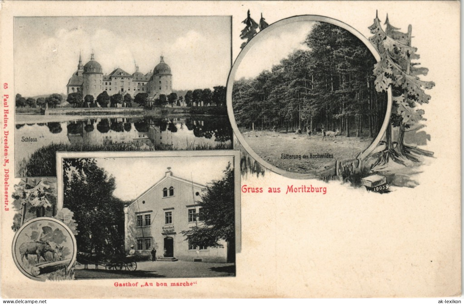 Ansichtskarte Moritzburg 3 Bild: Gasthof Au Bon Marche, Etc 1911 - Moritzburg