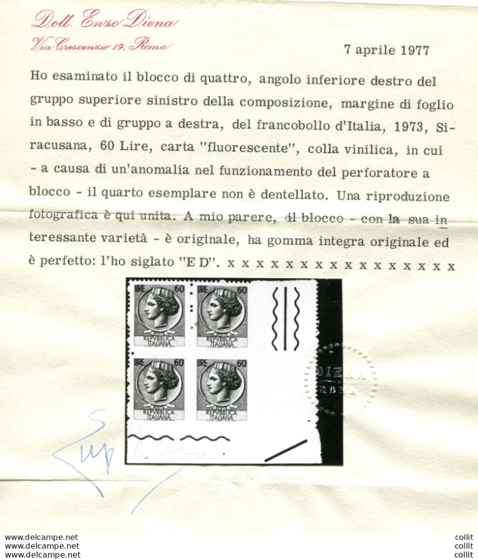 Siracusana Lire 60 (vinilica) Varietà Dentellatura Cieca - Variétés Et Curiosités