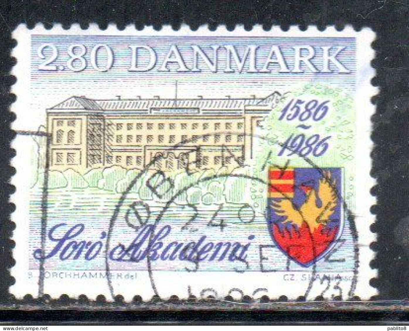 DANEMARK DANMARK DENMARK DANIMARCA 1986 SORO ACADEMY 400th ANNIVERSARY 2.80k USED USATO OBLITERE' - Oblitérés